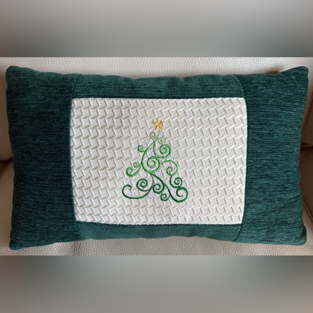 Green & Cream Christmas Tree Design Holiday Pillow